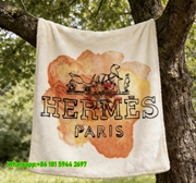 Hermès Watercolor Horse Carriage Flannel Fleece Throw Blanket IMG_4952